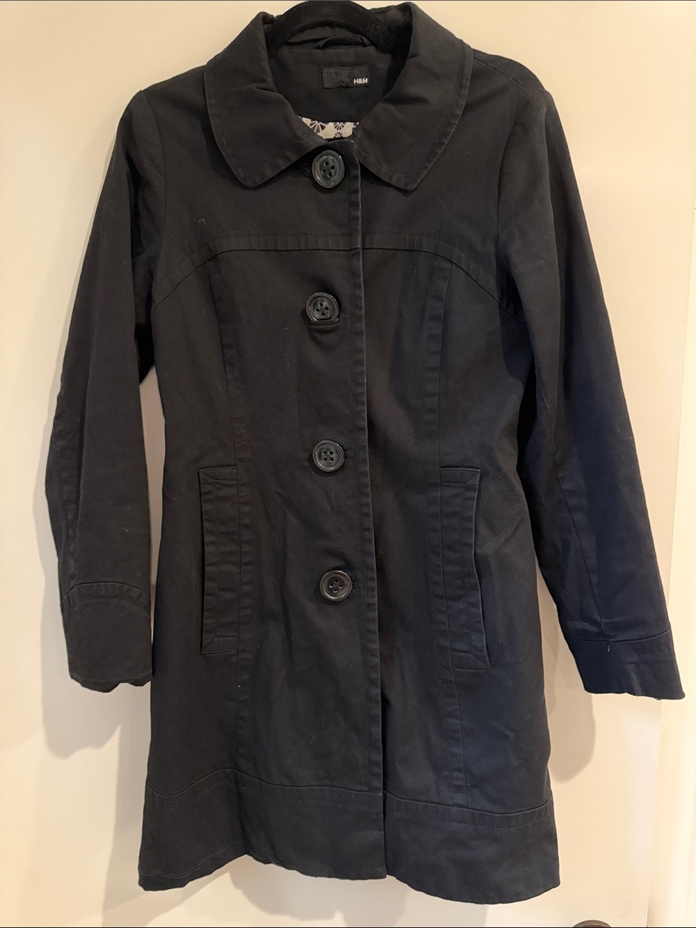 H&M Women's Black Button-Front Trench Coat